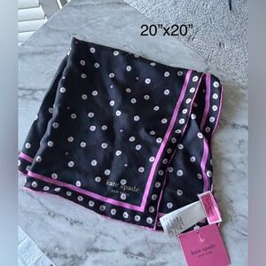 NWT Kate Spade Black and Pink Floral Scarf 20”x 20” 100% silk